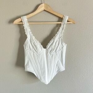 White Fox Boutique white corset top with lace trim in size S